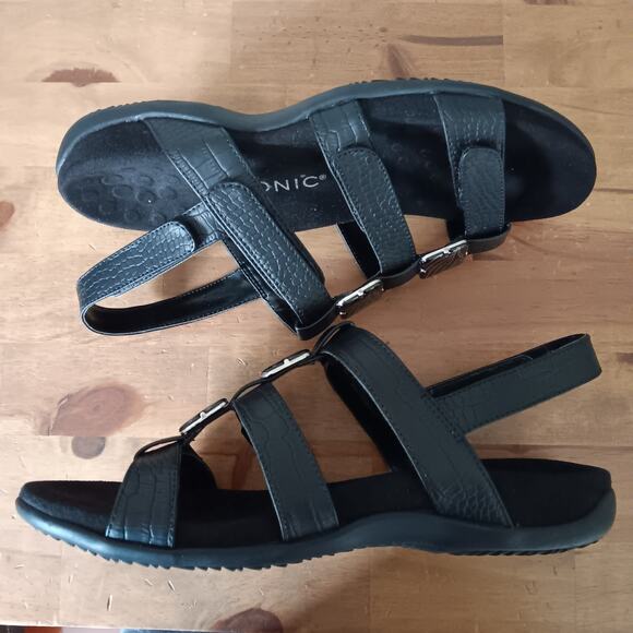 Vionic Amber Black 3 Strap Adjustable Faux Croc Slingback Sandals Women's 9 - Picture 6 of 10